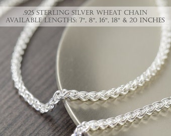 Sterling silver Wheat Chain necklace or bracelet 2mm thick chain, Italian finished men jewelry 7, 8, 16, 18, 20, 30 inches, gifts for him