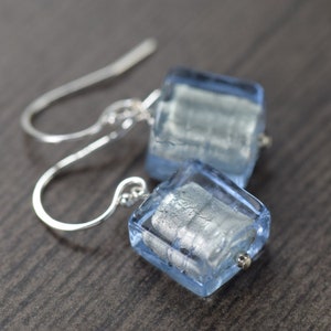 Light Blue murano glass earrings, Venetian Glass dangle earrings, Mothers day gifts for her A. Earwires