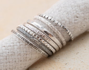 Silver stacking ring, sterling silver band ring, thin hammered texture ring, Easter gifts for her or him