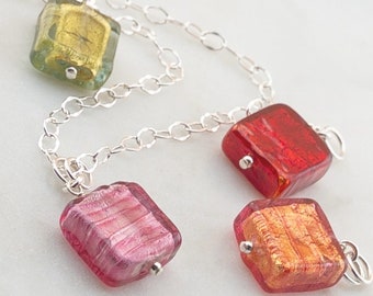 Murano glass pendant necklace in Red, Orange, Green, or Ruby Pink Murano on sterling silver chain, Mothers day gifts for her