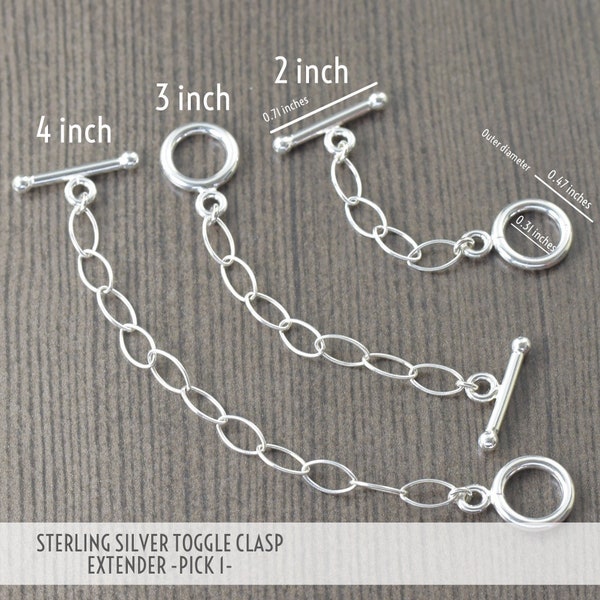 Sterling silver toggle clasp extender necklace extension 2 inch, 3 inch, 4 inch, 5 inch, gifts for her, Ready to Ship