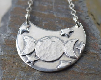 Triple moon goddess necklace, crescent moon sterling silver necklace, Mothers day gifts for her, Ready to ship