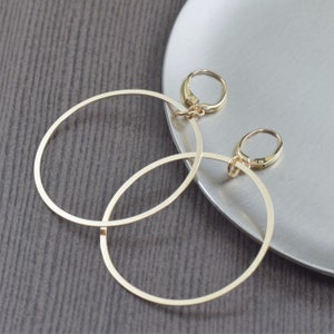 Large gold hoop earrings, Gold earwires with gold filled 2 inch hoop dangles, Mothers day gifts for her