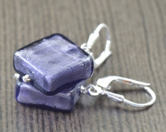 Purple Amethyst Murano glass earrings, Venetian glass earrings, Mothers day gifts for her
