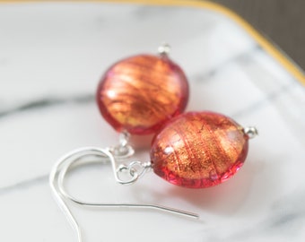 Rustic Red Murano glass earrings on sterling silver earwires, Mothers day gifts for her