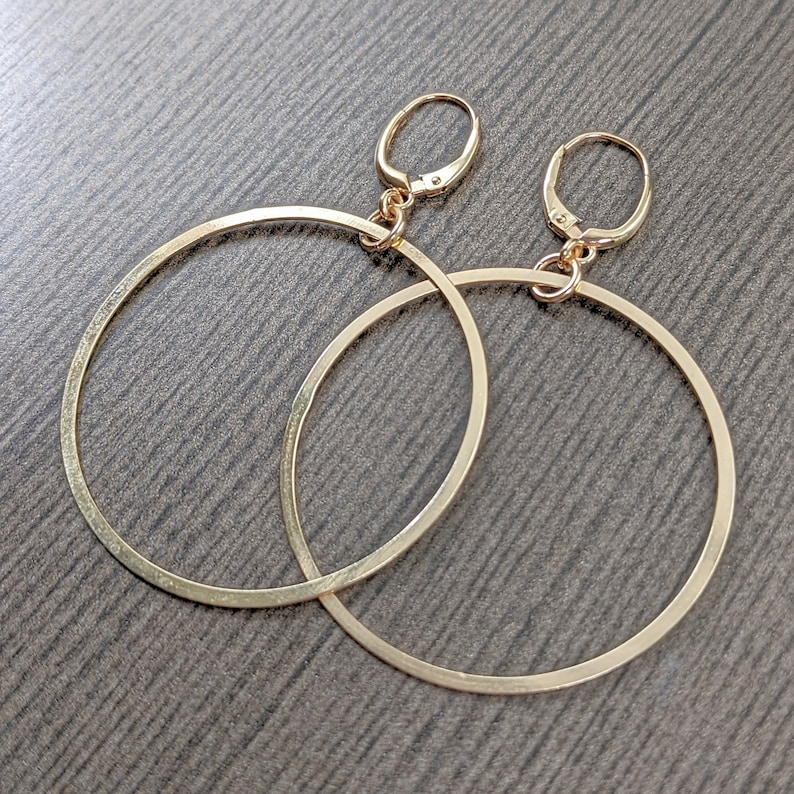 Large gold hoop earrings, Gold earwires with gold filled 2 inch hoop dangles, gifts for her