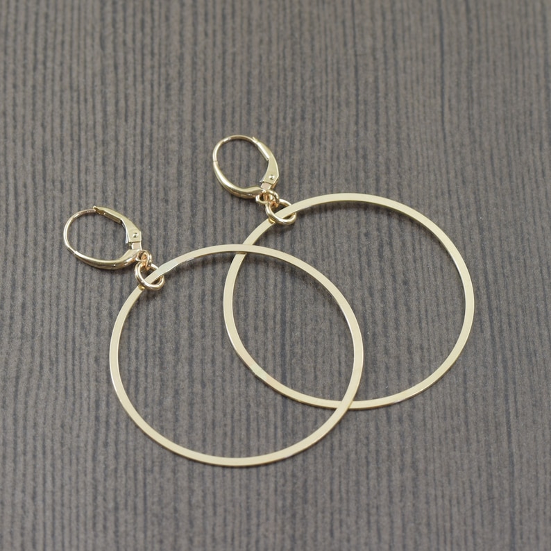 Large gold hoop earrings, Gold earwires with gold filled 2 inch hoop dangles, gifts for her