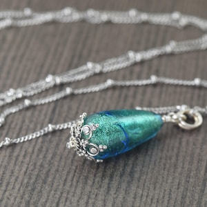 Teal Blue Murano glass necklace teardrop pendant, Venetian jewelry, gifts for her