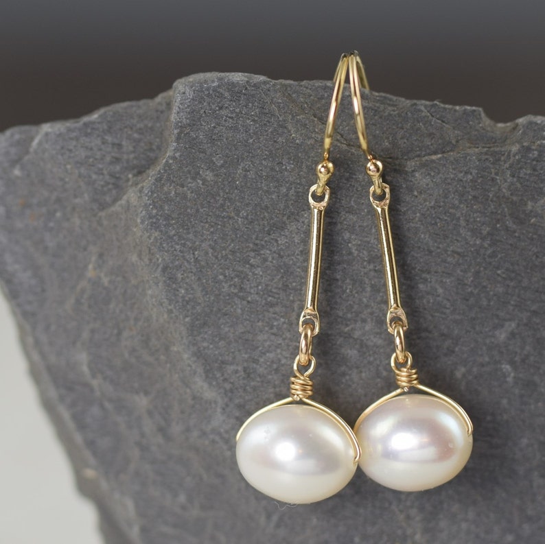 Pearl earrings with gold white pearl earrings gold filled long earrings june birthstone earrings, gifts for her