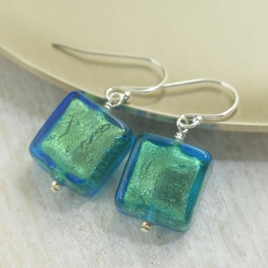 Blue Murano glass dangle earrings, gifts for her