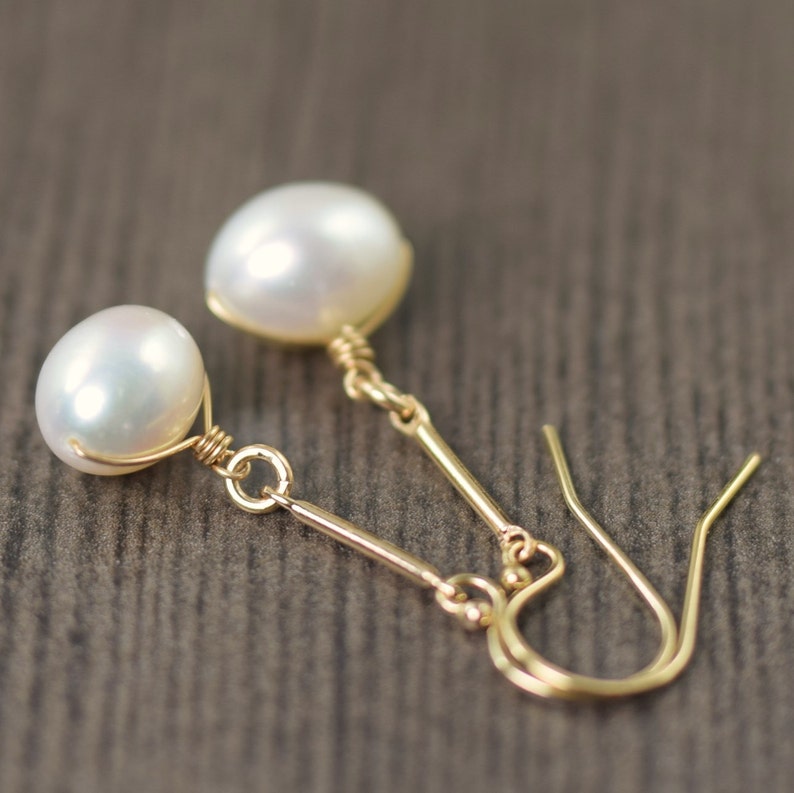 Pearl earrings with gold white pearl earrings gold filled long earrings june birthstone earrings, gifts for her