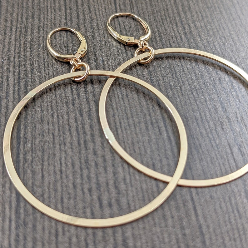 Large gold hoop earrings, Gold earwires with gold filled 2 inch hoop dangles, gifts for her