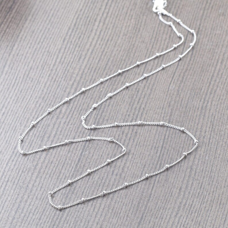 Rhodium plated 925 Sterling Silver Chain necklace, thin beaded satellite Italian chain, 16 inch, 18 inch, 20 inch, Unisex jewelry