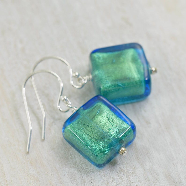 Blue Murano glass dangle earrings, gifts for her