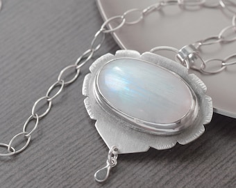 Ready to Ship handmade Moonstone sterling silver hand fabricated pendant necklace, Mothers day gifts for her