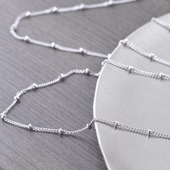 Rhodium plated 925 Sterling Silver Chain necklace, thin beaded satellite Italian, 16 inch, 18 inch, 20 inch, Unisex jewelry
