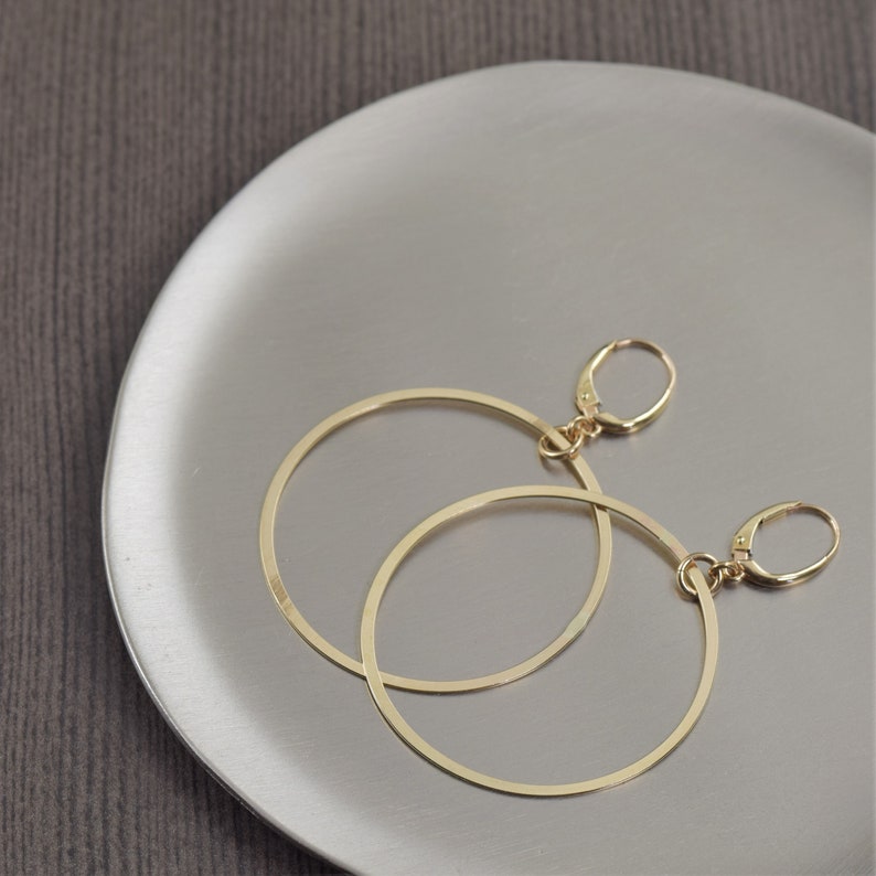 Large gold hoop earrings, Gold earwires with gold filled 2 inch hoop dangles, gifts for her