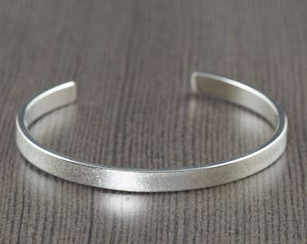 Sterling silver cuff bracelet, Unisex jewelry satin finish, adjustable, Mothers day gifts for him