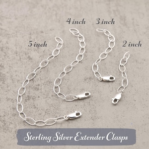 Sterling silver necklace or bracelet chain lever clasp extender 2-5 inch adjustable chain.  Pick 1.