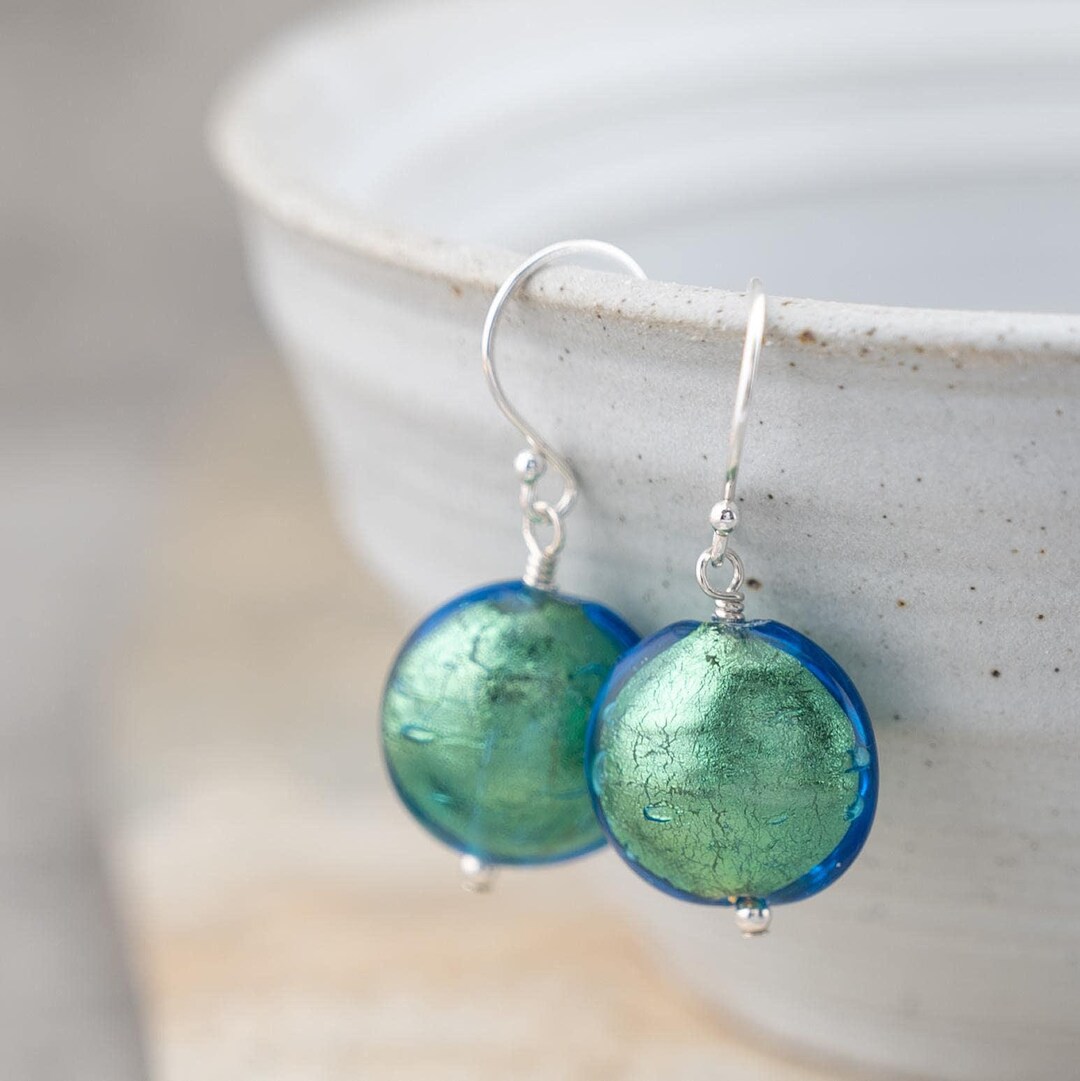 Murano Glass Green Dangle Earrings main image 1