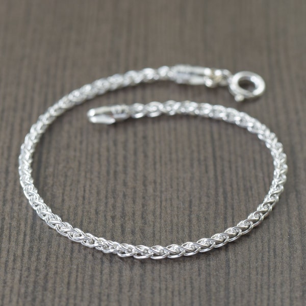mens jewelry, 925 Sterling Silver Wheat chain bracelet, 2mm unisex sterling silver thick 7 inch or 8 inch bracelet, Easter gifts for him