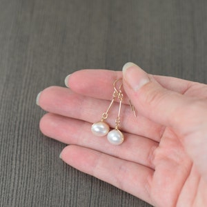 Pearl earrings with gold white pearl earrings gold filled long earrings june birthstone earrings, gifts for her