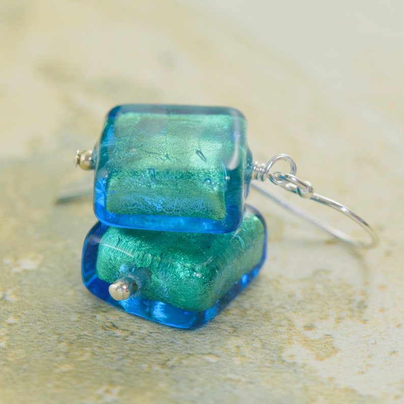 Blue Murano glass dangle earrings, gifts for her