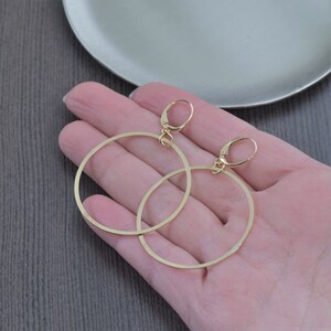 Large gold hoop earrings, Gold earwires with gold filled 2 inch hoop dangles, gifts for her