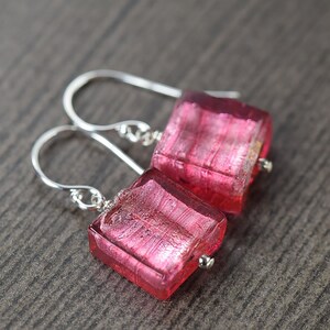 Ruby pink Murano glass earrings, July birthstone, Venetian glass earrings, gifts for her