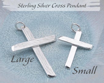 Silber Kreuz Halskette, handgefertigter Kruzifix Anhänger mit Holzmaserung, Geschenke für Sie und Ihn