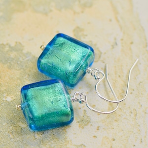 Blue Murano glass dangle earrings, gifts for her