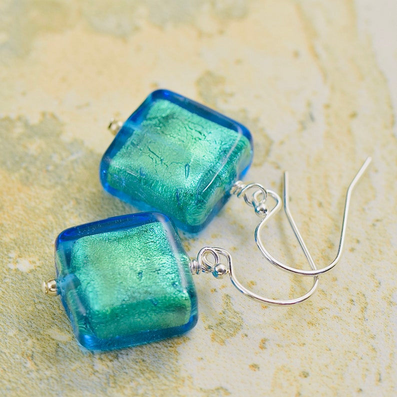 Blue Murano glass dangle earrings, gifts for her