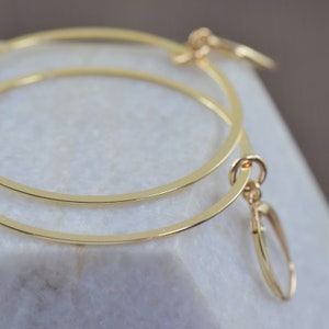 Large gold hoop earrings, Gold earwires with gold filled 2 inch hoop dangles, gifts for her