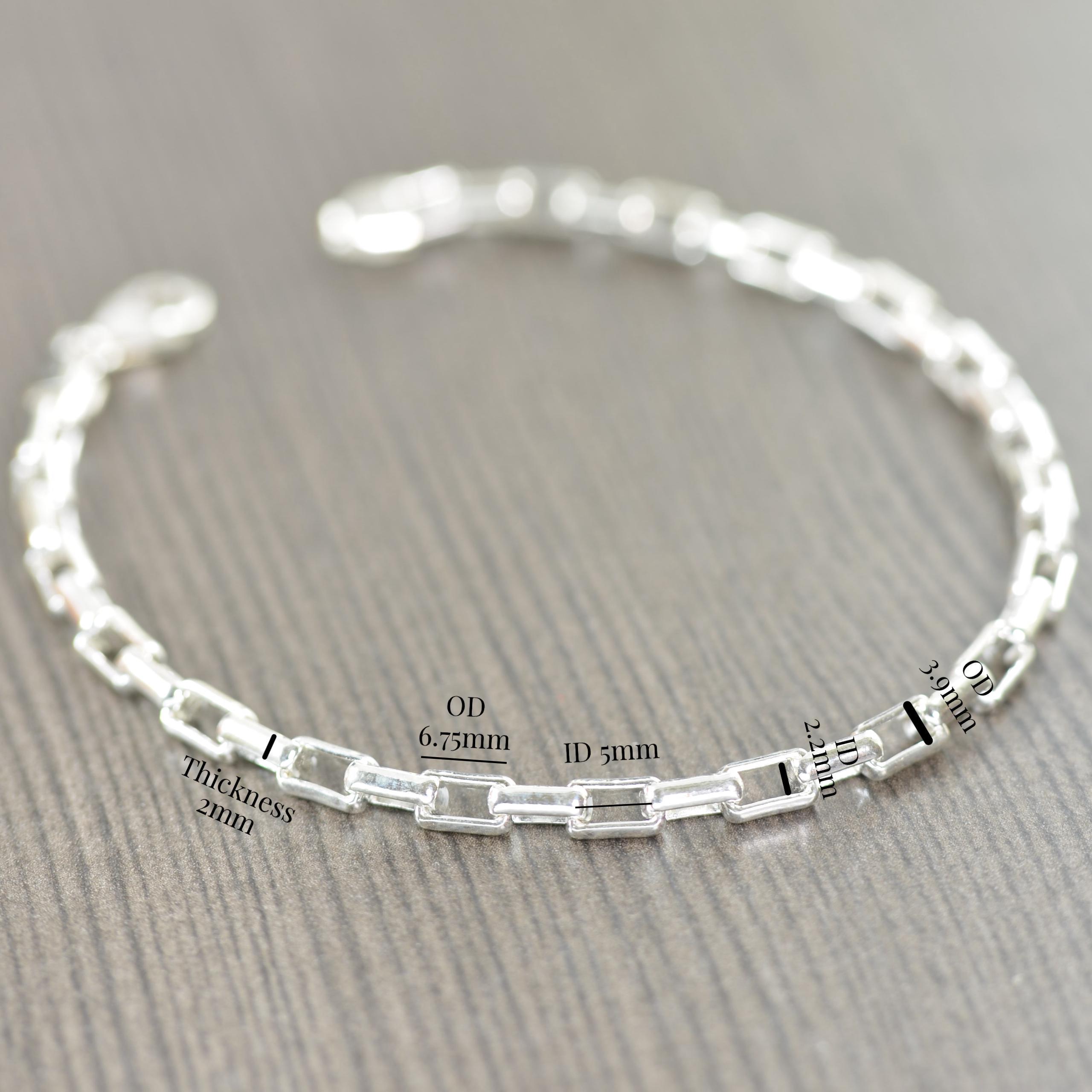 Sterling Silver Long Box Chain Bracelet, Made in Italy, 7 Inch and