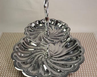 Two Tier Shelton-Ware Silver Swirl Tray