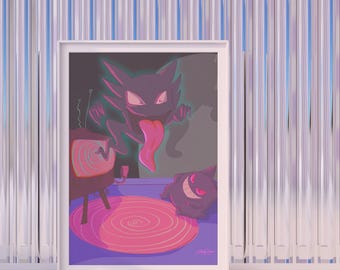 Impresión artística original de La mansión encantada / Gengar y Haunter