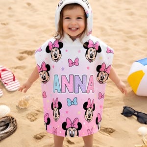 Personalized Minnie Mouse Ombre Hooded Towel, Custom Disney Minnie Kids Towel, Custom Name Toddler Beach Cover Up, Disney Girls Summer Gift
