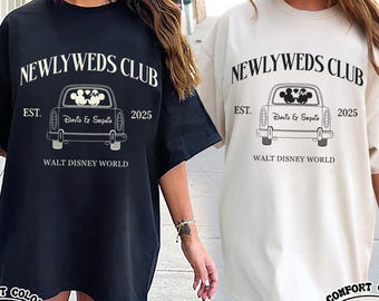 Camisetas personalizadas para recién casados, camiseta Disney "Just Married", camisetas a juego para esposa y esposo, regalos de luna de miel Disney, camiseta Mickey Minnie para novio y novia