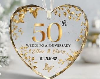 Personalized 50th Anniversary Glass Ornament, Golden Wedding Keepsake Gift for Parents, 50 Year Milestone Present, Parents Keepsake Gift