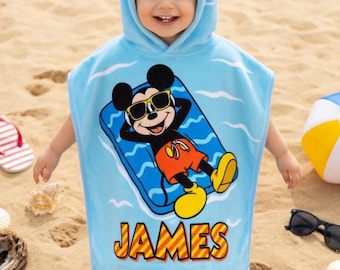 Toalla con capucha personalizada de Mickey Mouse, toalla de playa infantil Disney personalizada, pareo con capucha para piscina, regalo para las vacaciones de verano en Disneyland.