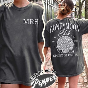 Personalized Epcot Honeymoon Club Shirt, Disney Mr and Mrs Shirt, Just Married Shirt, Engagement Shirt, Epcot Couple Trip Shirt