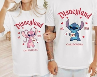 Magliette coordinate Stitch Angel, magliette per coppie Disney, maglietta di San Valentino Disneyland, maglietta Stitch Angel, outfit per coppie per l'anniversario Disney