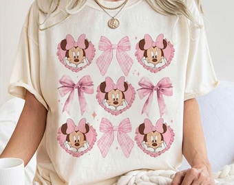 Camisa retro de Minnie con lazo rosa, camisa de Minnie Mouse, camisa rosa con lazo de Disney, camisa de Minnie (1928), camisa de color cómodo