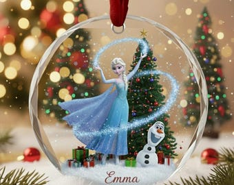 Personalisierte Elsa und Olaf Ornament, individuelle Gefrorene Weihnachtsbaumdekoration, Disney Weihnachtsgeschenk für Kinder und Fans