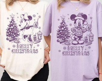 Koszulka świąteczna z Myszką Miki i Minnie, Koszulka świąteczna z motywem Wesołych Świąt, Koszulka świąteczna Disney, Boże Narodzenie w Disneylandzie, Koszulka świąteczna z Myszką Miki