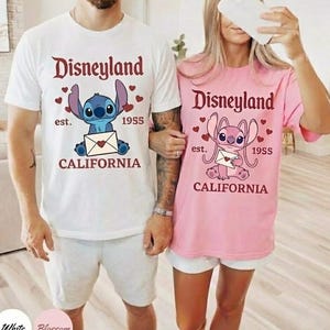 Bijpassend shirt Disneyland koppel, Stitch Angel Love-shirt, bijpassende paar T-shirts, outfit Disney-reis, Valentijn Disney-shirt, cadeau paar Blossom/Light Pink