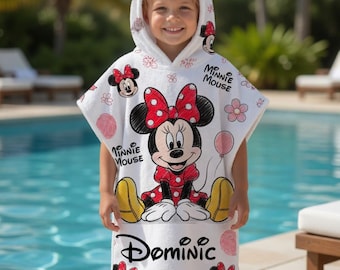Personlig Mimmi Pigg-handduk med huva, Disney-strandponcho för flickor, poolöverdrag med eget namn för barn, söt sommarlovspresent