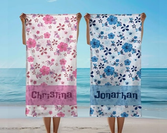 Retro Stitch Angel Aloha Floral Hawaiian Beach Towel, Cute Stitch Beach Towel, Disney Kid Towel Gift, Stitch Lover Gift, Stitch Bath Towel