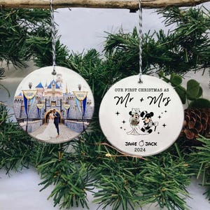 Benutzerdefinierte Foto Mickey Minnie Mr und Mrs Weihnachtsschmuck, erstes Weihnachten als Mr und Mrs, verheiratet Ornament, Hochzeit Ornament Mr Mrs Geschenke