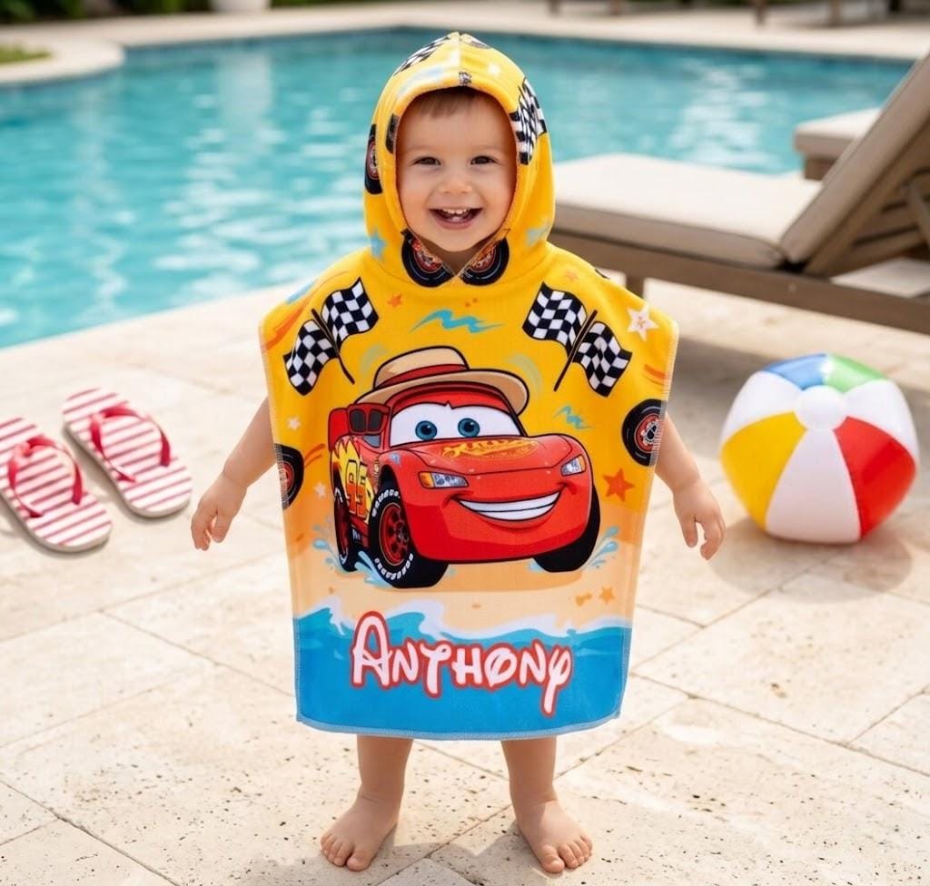 Personalized Cars Lightning Mcqueen Hooded Towel, Custom Disney